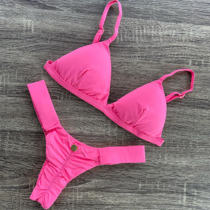 Solid Pleated Sexy Split Bikini