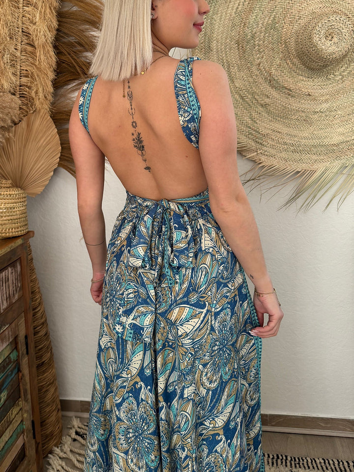 Bohemian floral halter back maxi dress