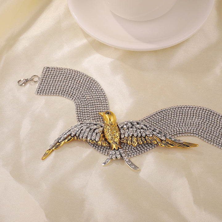 Exaggerated and fashionable bird and swallow multi-layered necklace full of diamonds