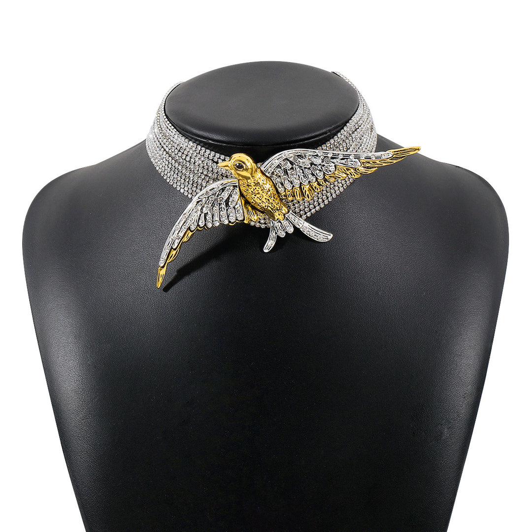 Exaggerated and fashionable bird and swallow multi-layered necklace full of diamonds