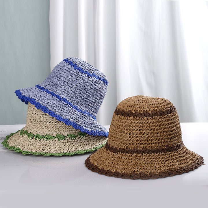 Beach hat design color block straw hat for women