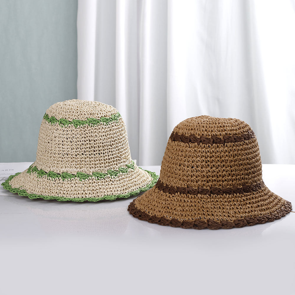 Beach hat design color block straw hat for women