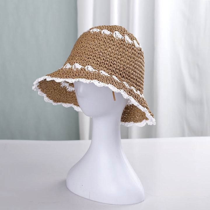 Beach hat design color block straw hat for women