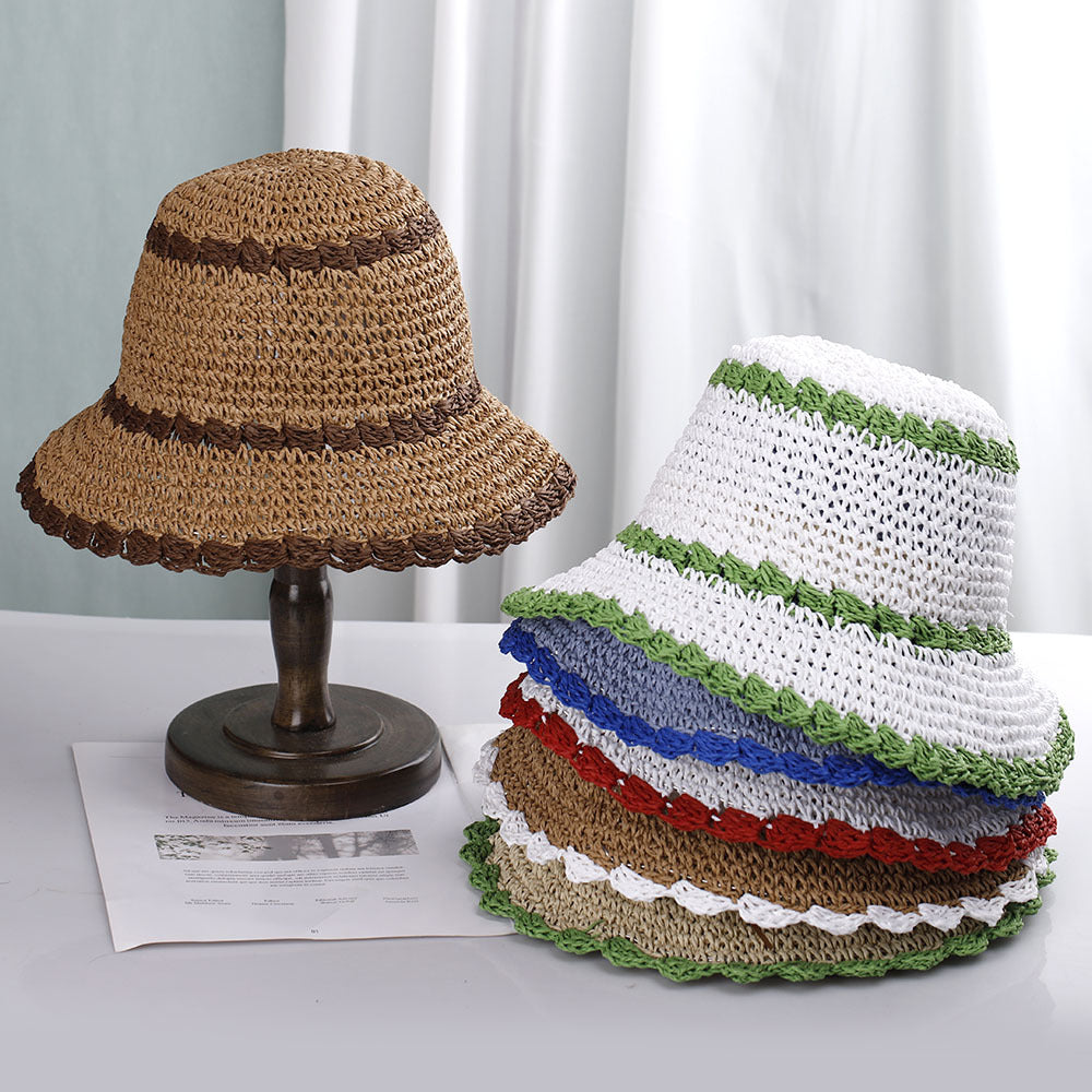 Beach hat design color block straw hat for women