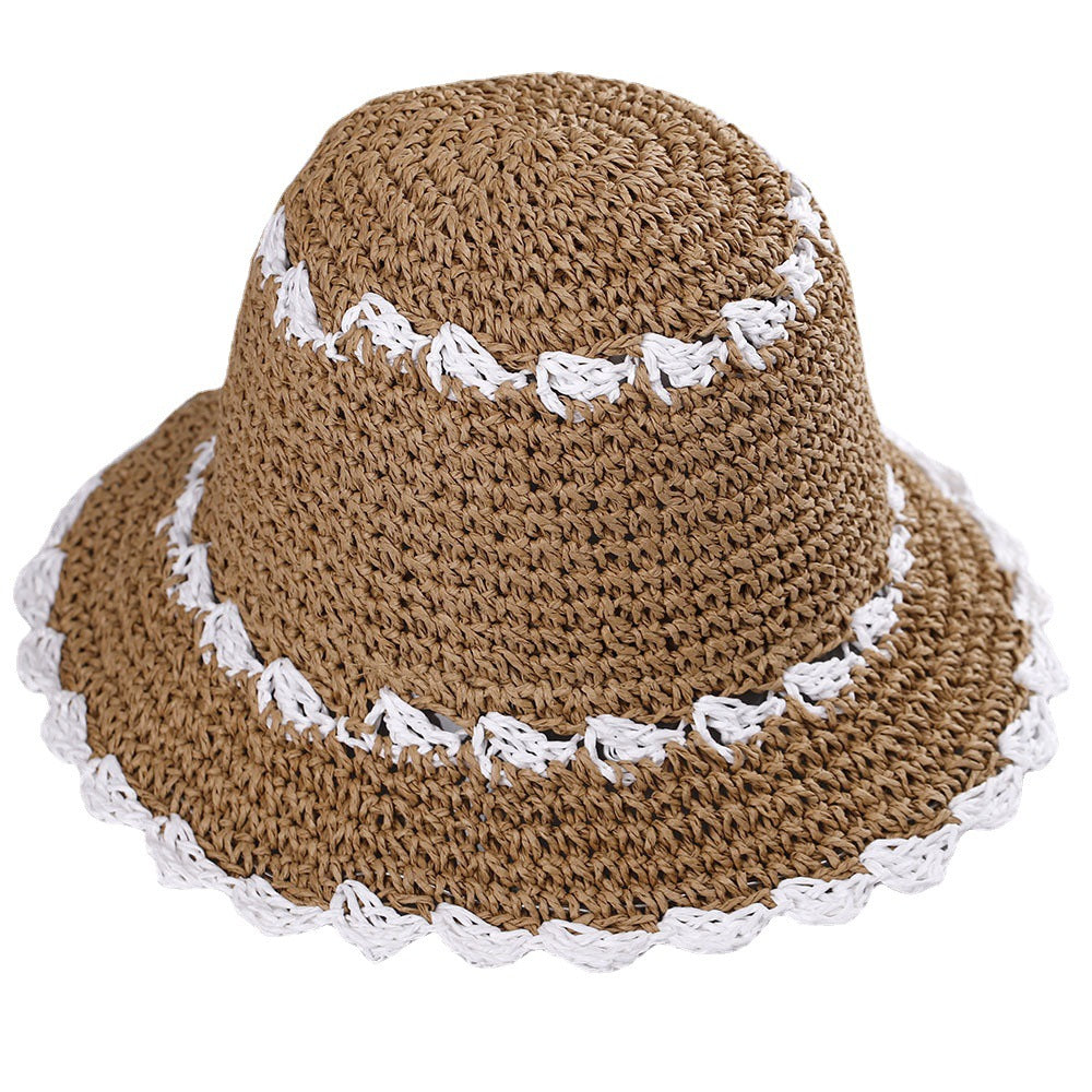 Beach hat design color block straw hat for women