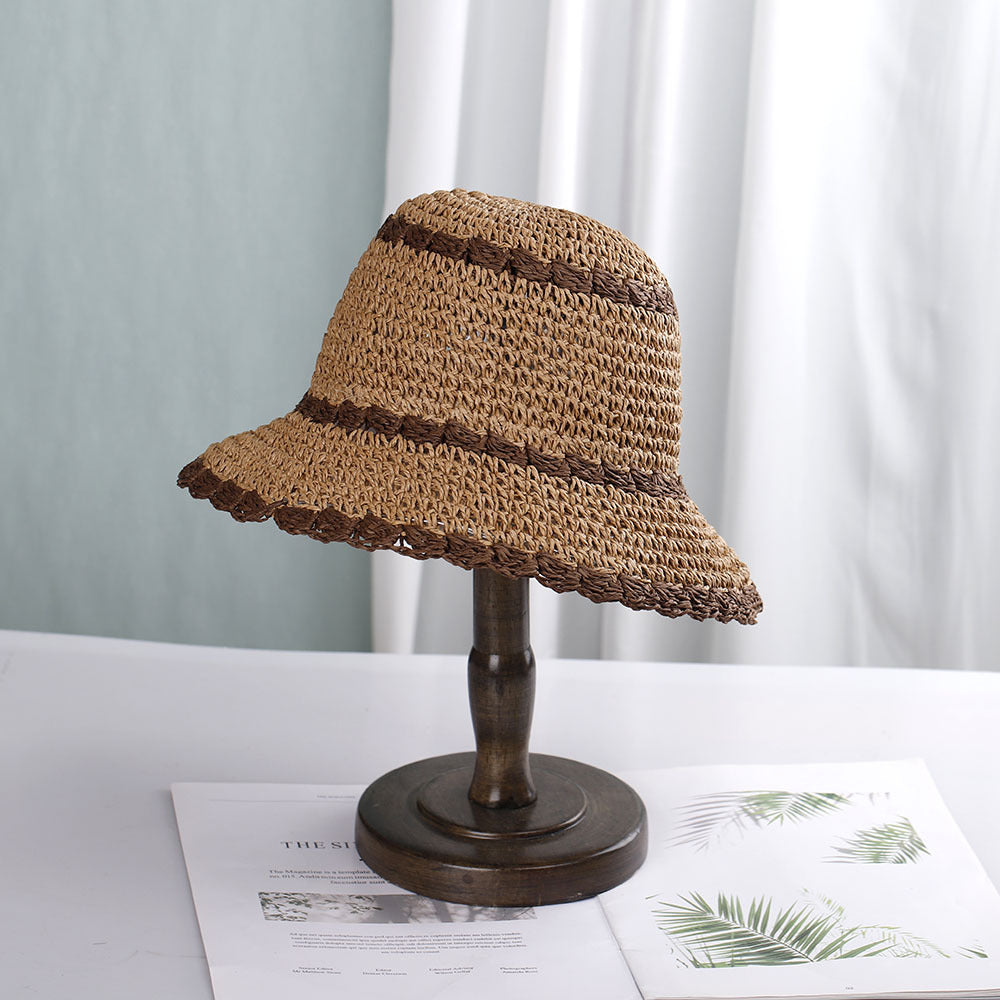 Beach hat design color block straw hat for women