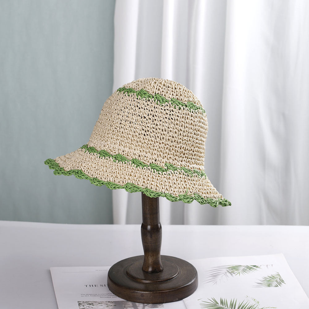 Beach hat design color block straw hat for women