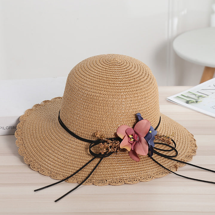 Women's woven sun hat floral beach hat