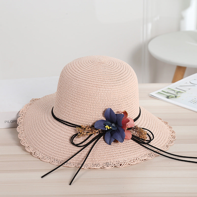 Women's woven sun hat floral beach hat