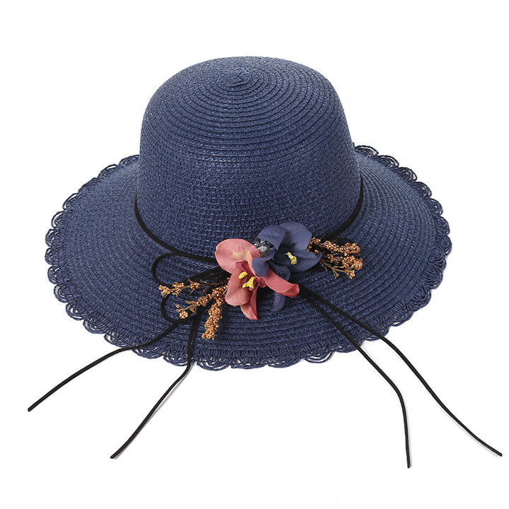 Women's woven sun hat floral beach hat