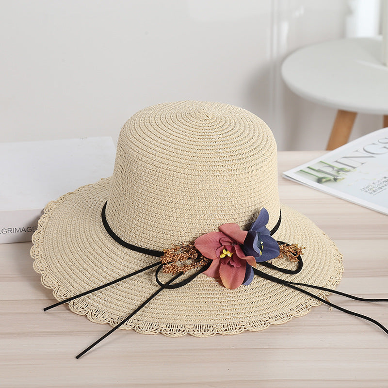 Women's woven sun hat floral beach hat