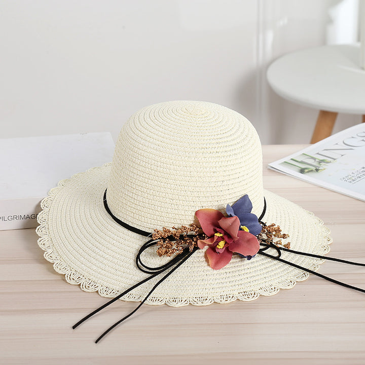 Women's woven sun hat floral beach hat