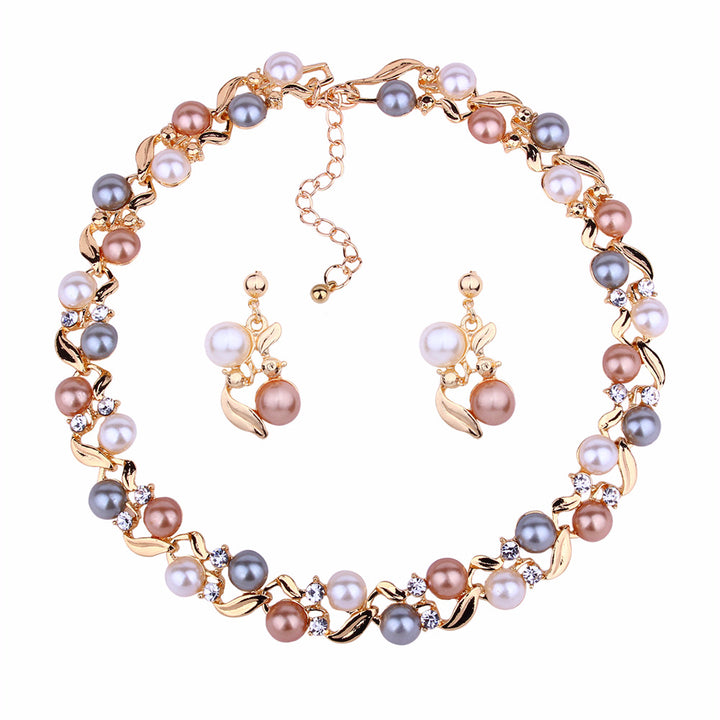 Imitation pearl necklace and earrings set