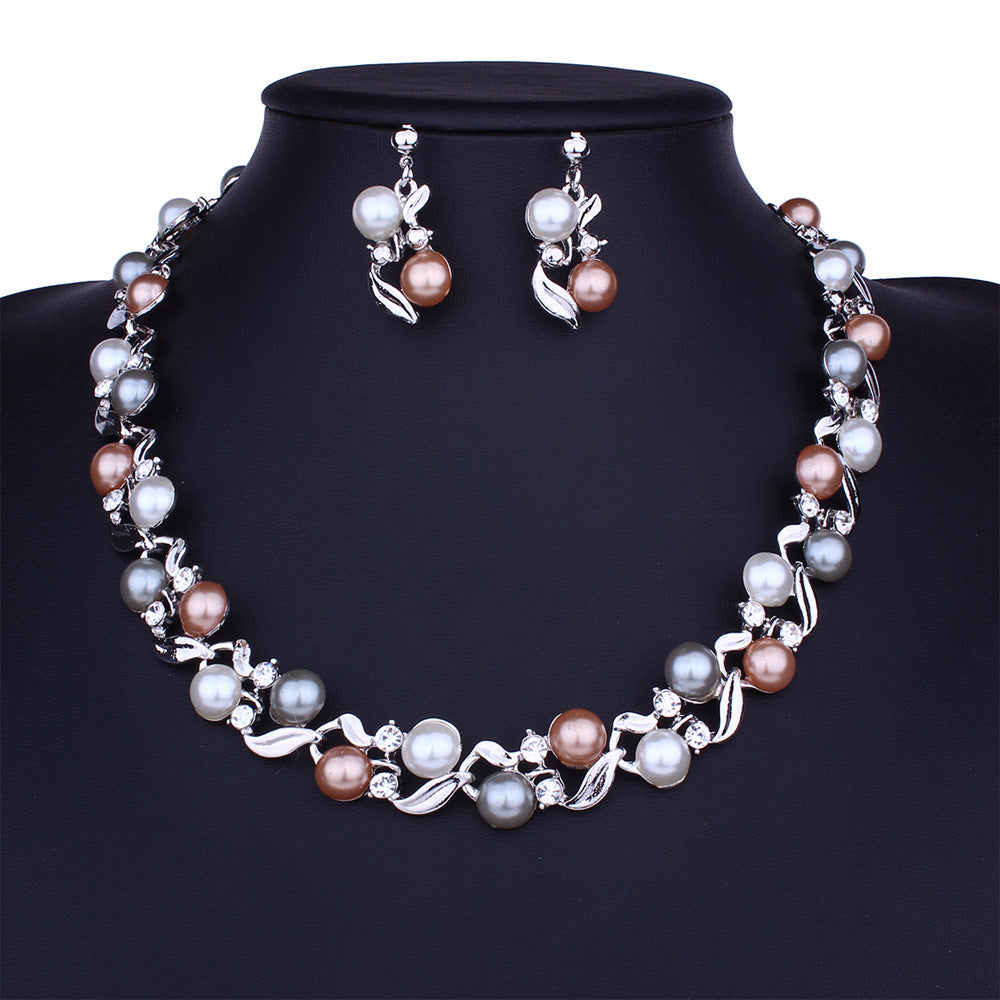 Imitation pearl necklace and earrings set