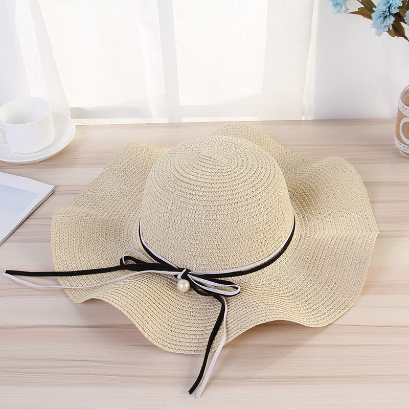 Creative wavy hat women's sun protection hat pearl accessories hat