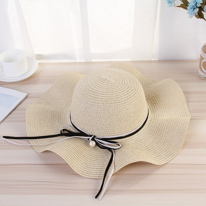 Creative wavy hat women's sun protection hat pearl accessories hat