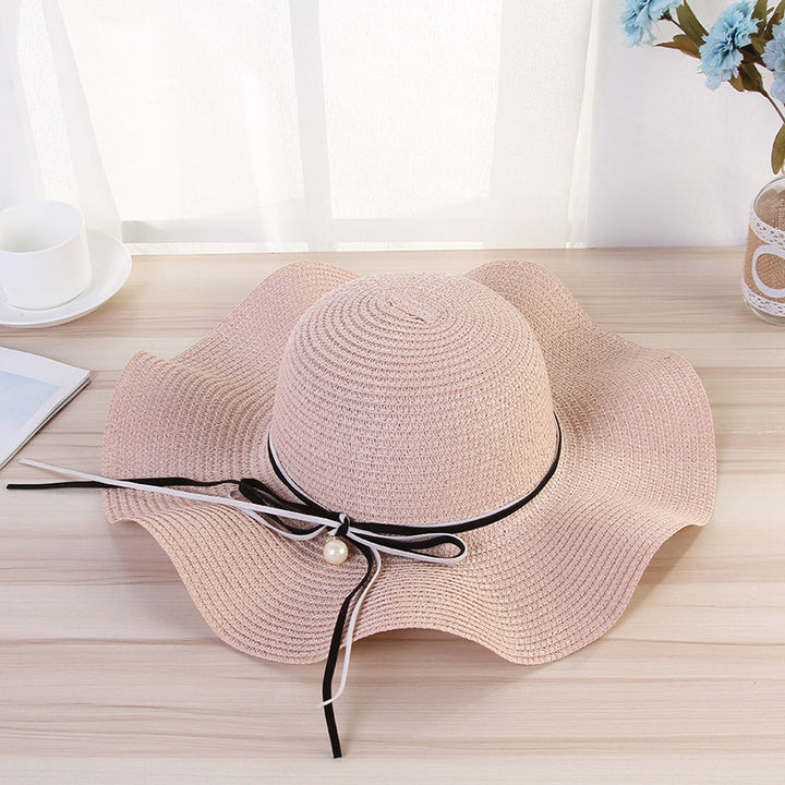 Creative wavy hat women's sun protection hat pearl accessories hat