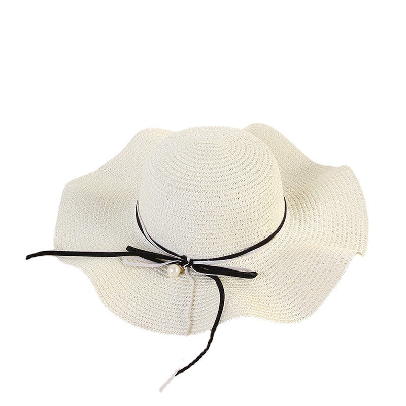 Creative wavy hat women's sun protection hat pearl accessories hat