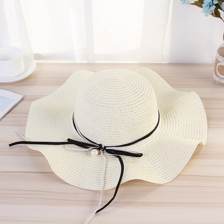 Creative wavy hat women's sun protection hat pearl accessories hat