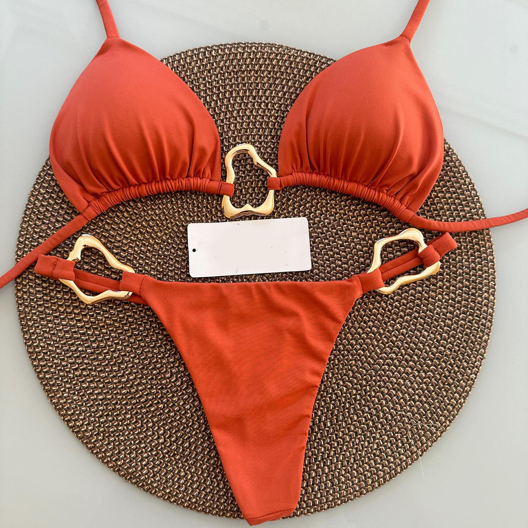 Fashion solid color suspender bikini