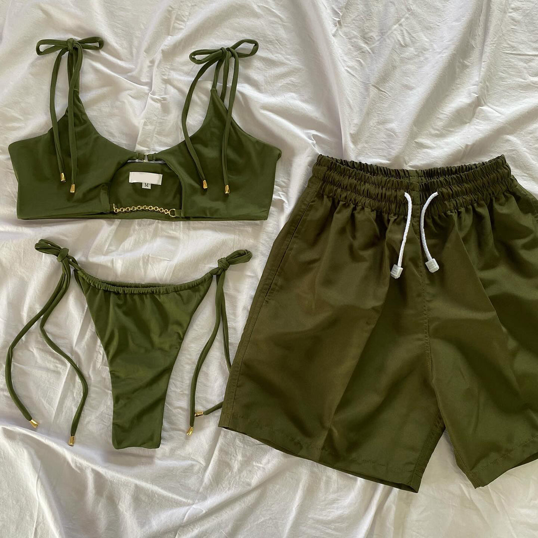 Fashion two-piece bikini swimsuit women's loose swimming trunks men's suit