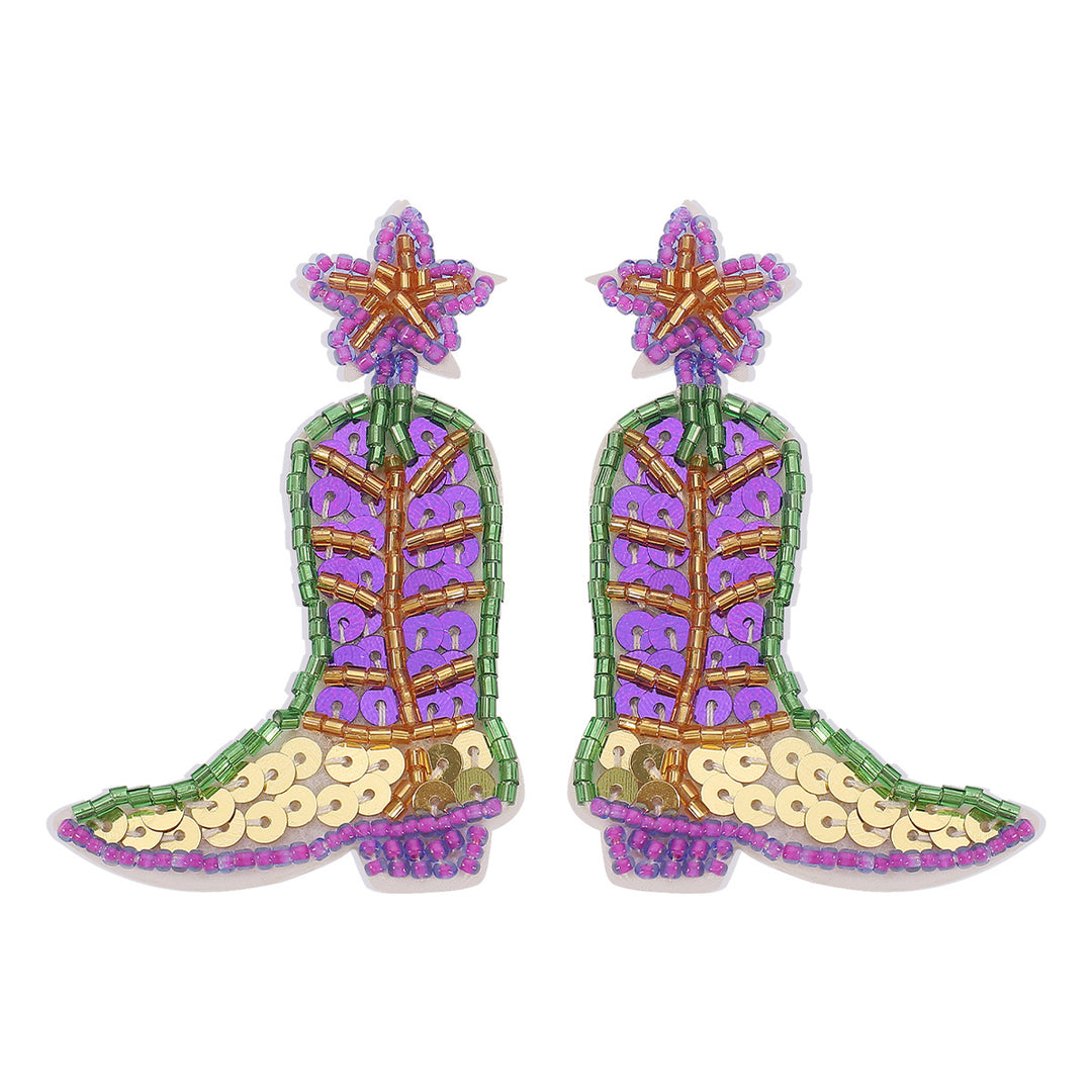 Mardi Gras St. Patrick's Day Mask Boots Tassel Earrings