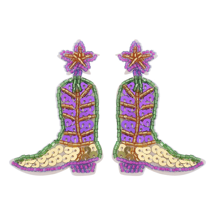 Mardi Gras St. Patrick's Day Mask Boots Tassel Earrings