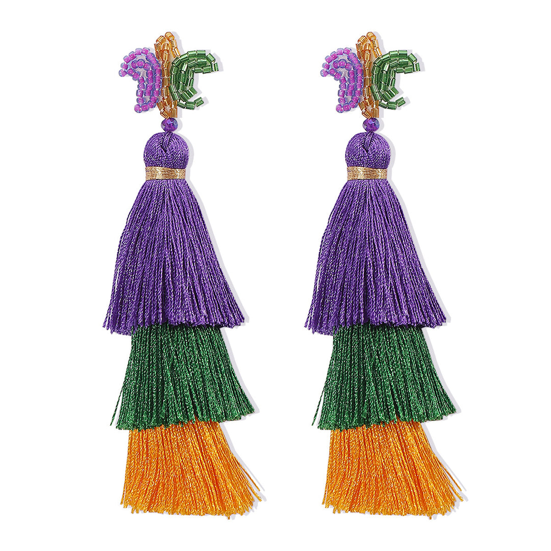 Mardi Gras St. Patrick's Day Mask Boots Tassel Earrings