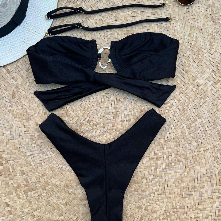 Fashionable solid color push up bikini