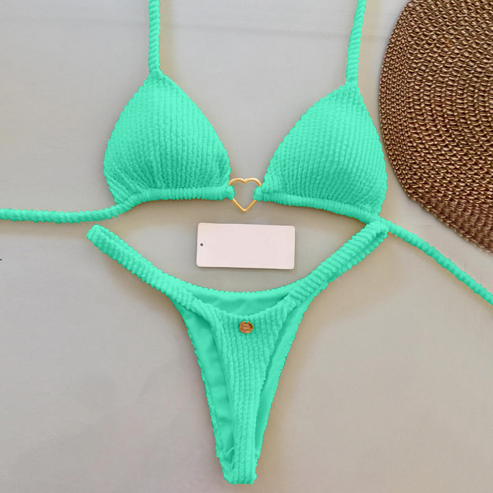 Fashion solid color suspender split bikini