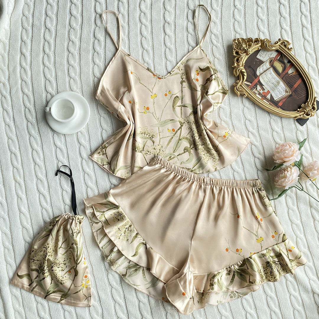 imitation silk pajamas two piece set