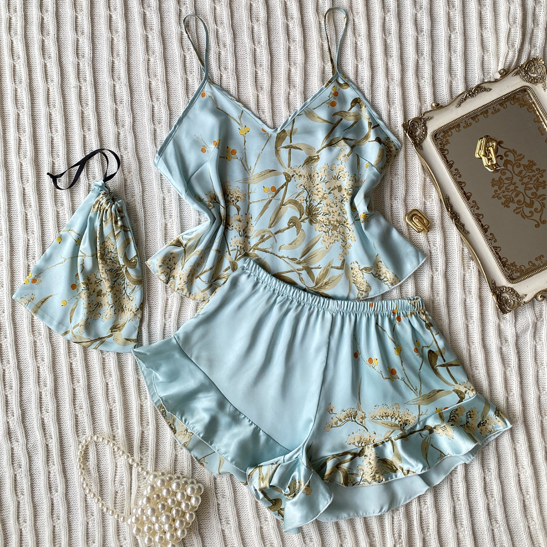 imitation silk pajamas two piece set