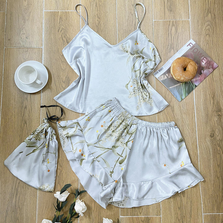 imitation silk pajamas two piece set