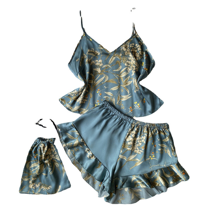 imitation silk pajamas two piece set