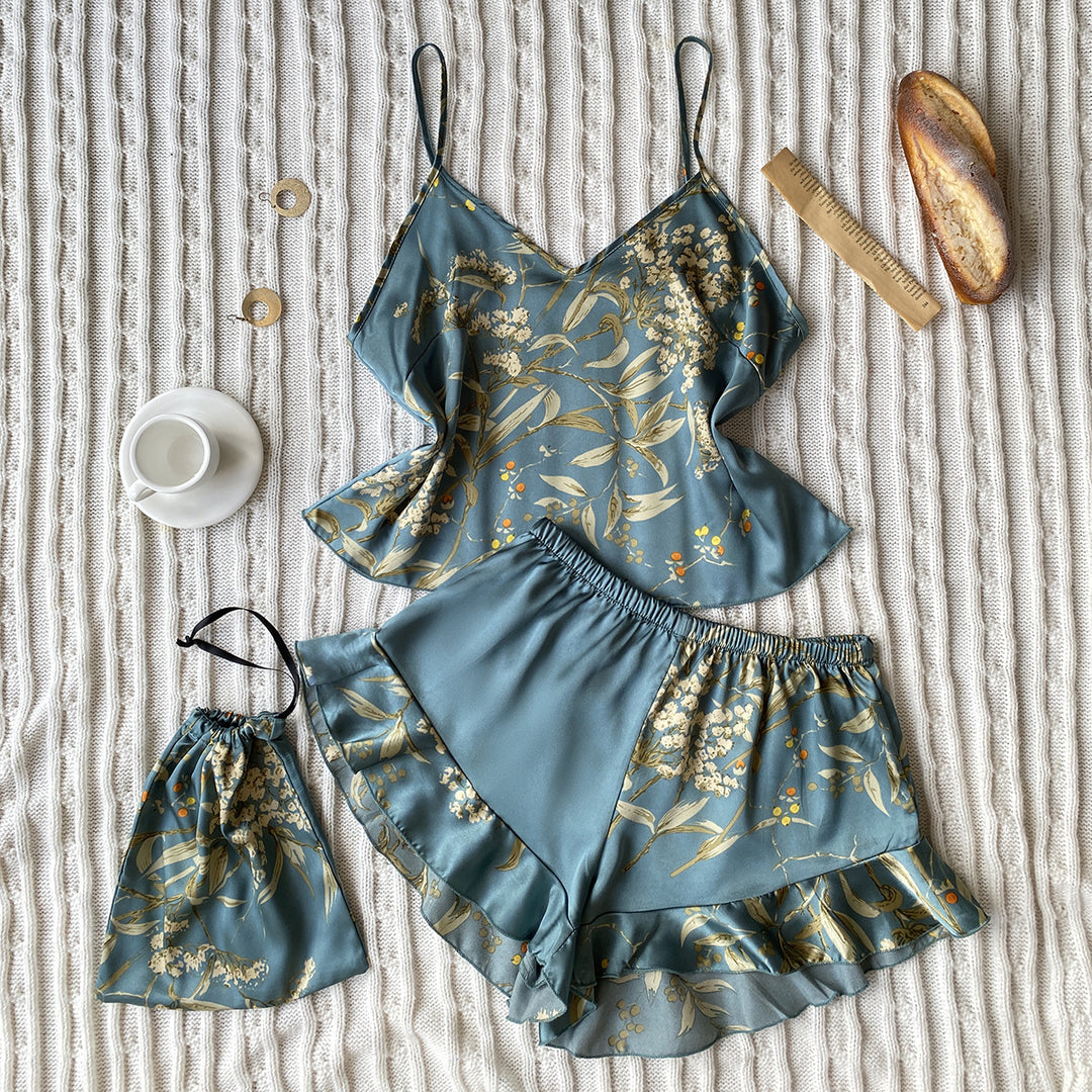 imitation silk pajamas two piece set