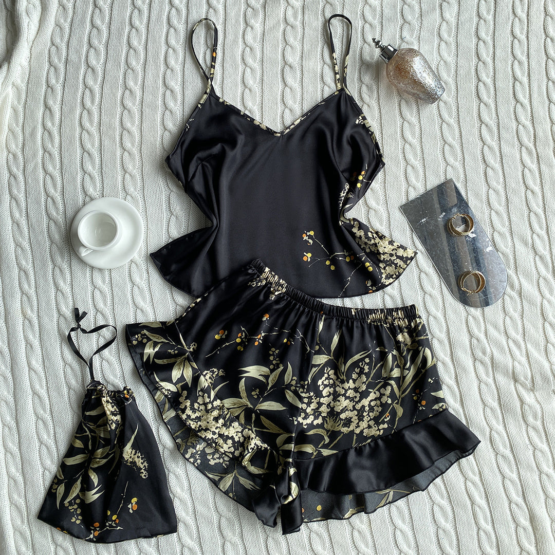 imitation silk pajamas two piece set