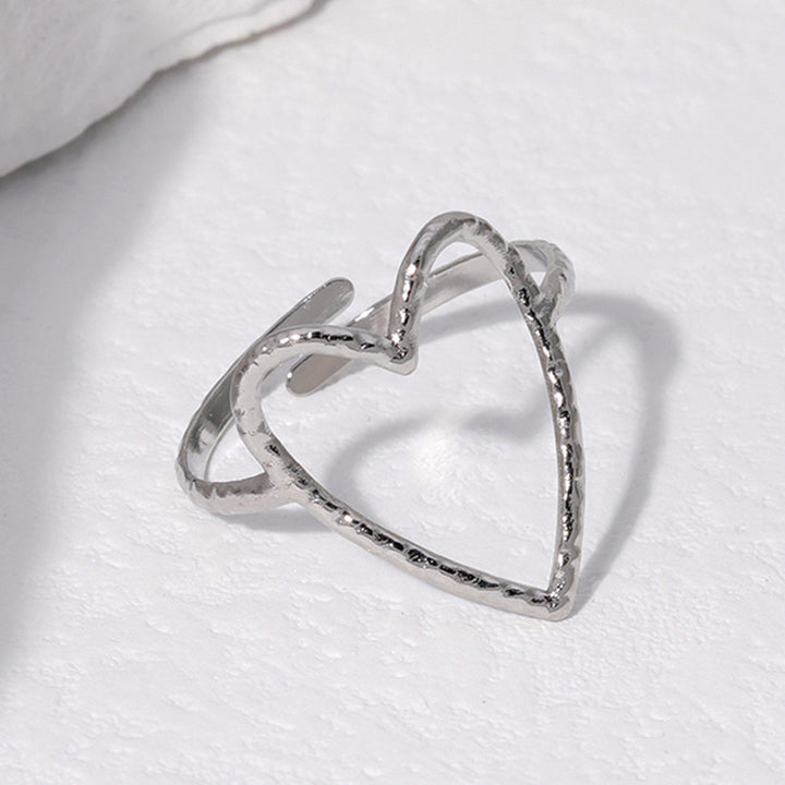 Simple Hollow Heart Titanium Steel Ring For Women