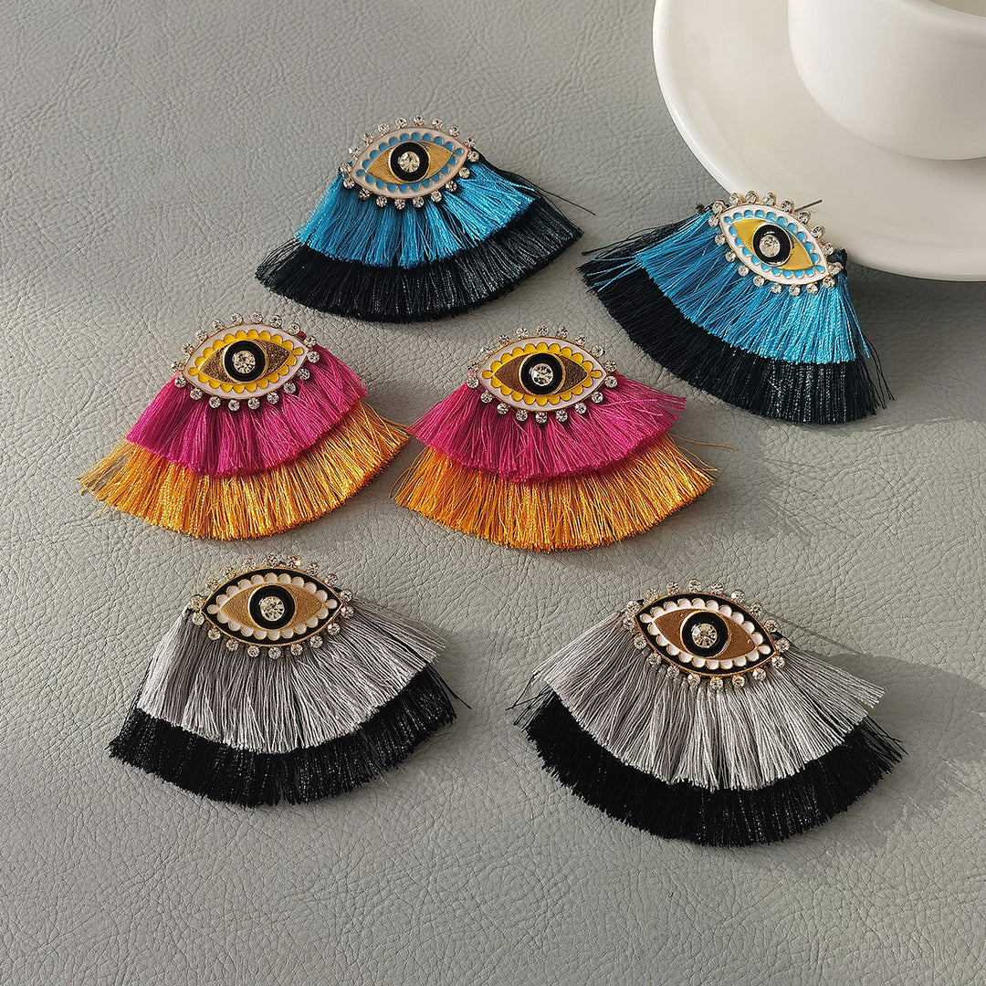 Oil dripping rhinestone devil's eye ethnic style earrings for women