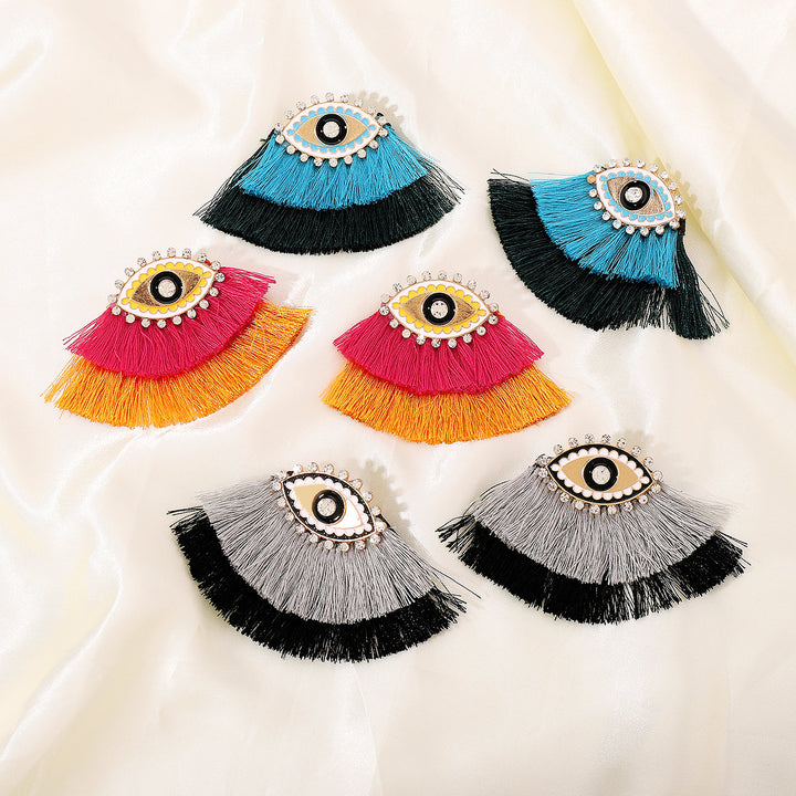 Oil dripping rhinestone devil's eye ethnic style earrings for women