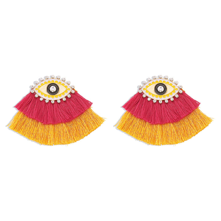 Oil dripping rhinestone devil's eye ethnic style earrings for women