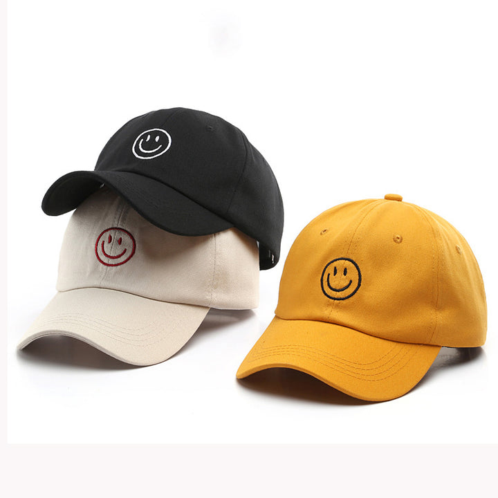 Smiley women soft top embroidery caps Korean casual hip-hop couple hats men's curved brim hats