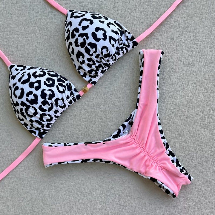 Contrasting Color Leopard Trendy Bikini Set