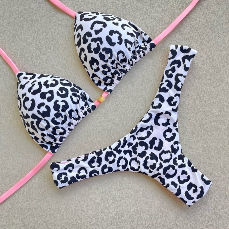 Contrasting Color Leopard Trendy Bikini Set