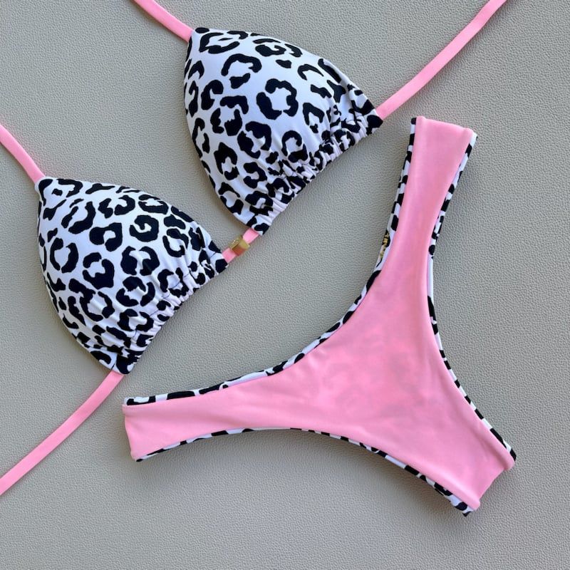 Contrasting Color Leopard Trendy Bikini Set