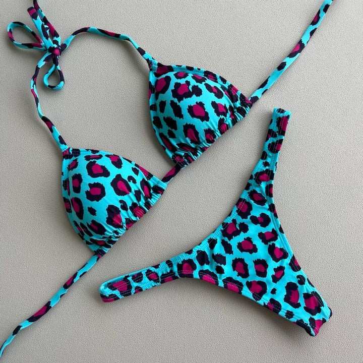 Leopard-print bohemian tie bikini set