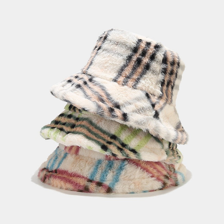 Plaid pattern wool pot hat outdoor warm sun hat