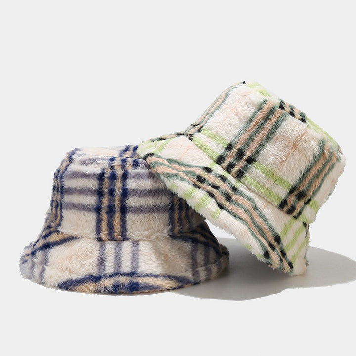 Plaid pattern wool pot hat outdoor warm sun hat