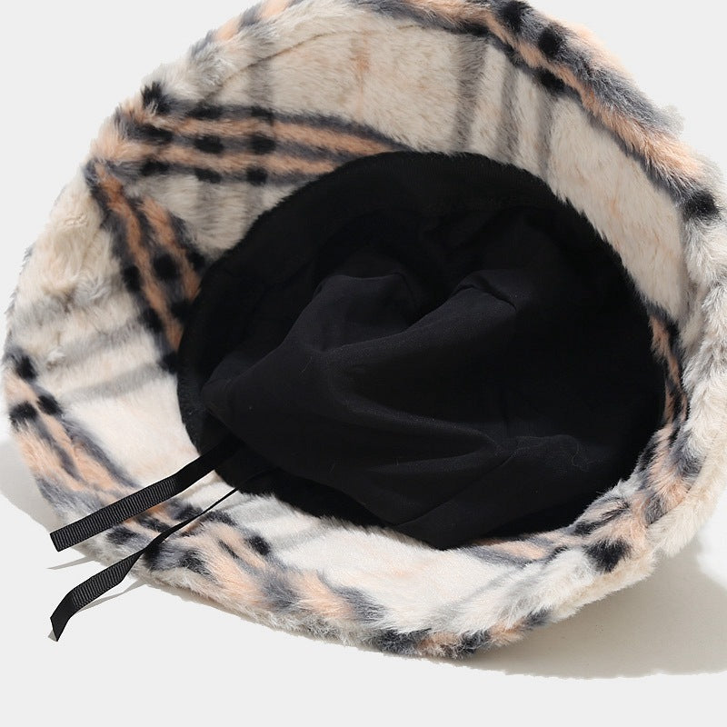 Plaid pattern wool pot hat outdoor warm sun hat