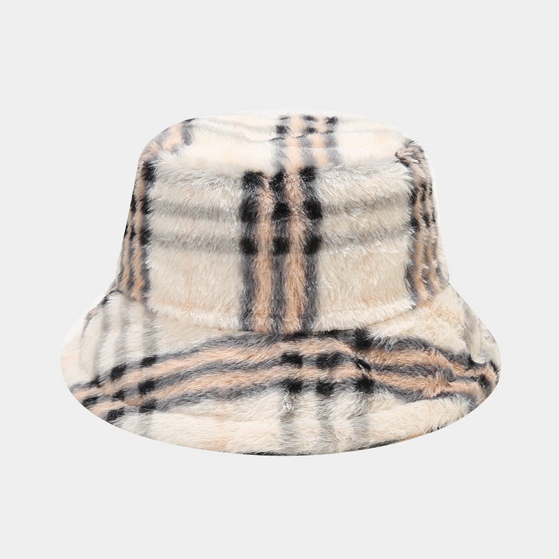 Plaid pattern wool pot hat outdoor warm sun hat