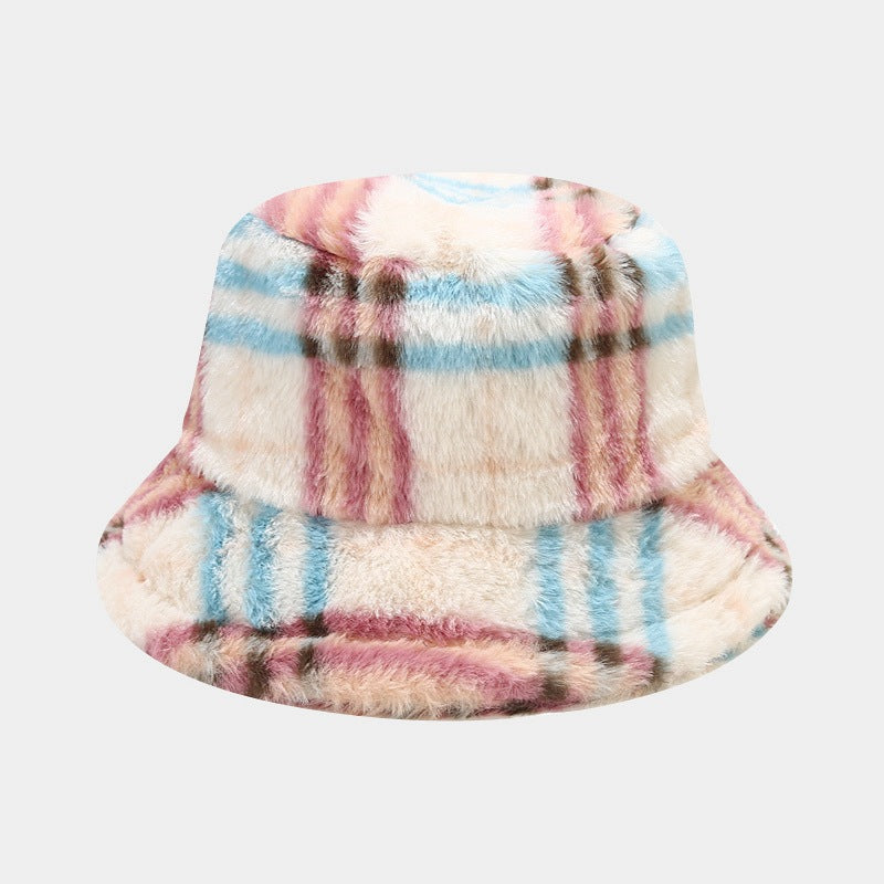 Plaid pattern wool pot hat outdoor warm sun hat